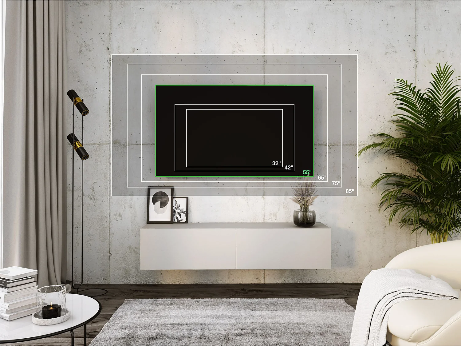 Mobile TV sospeso, 140 x 34 x 32 cm, Cashmere