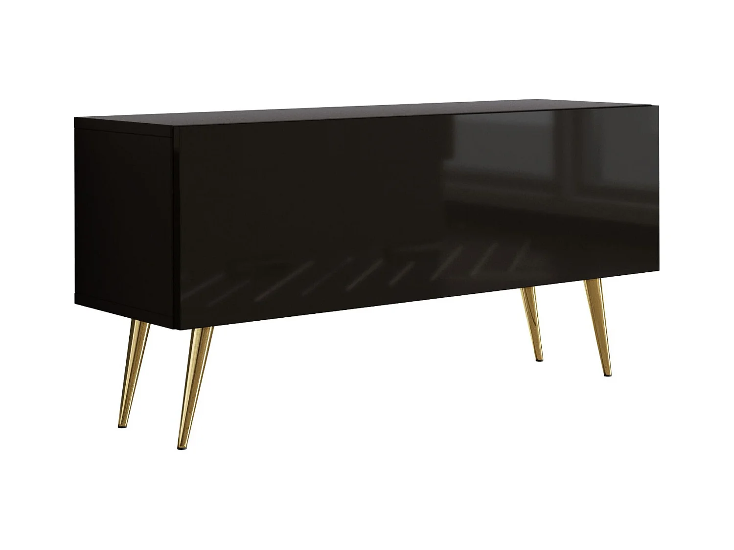 Szafka RTV: czarny matowy/czarny błyszczący, złote nogi, 100 x 52 x 32 cm