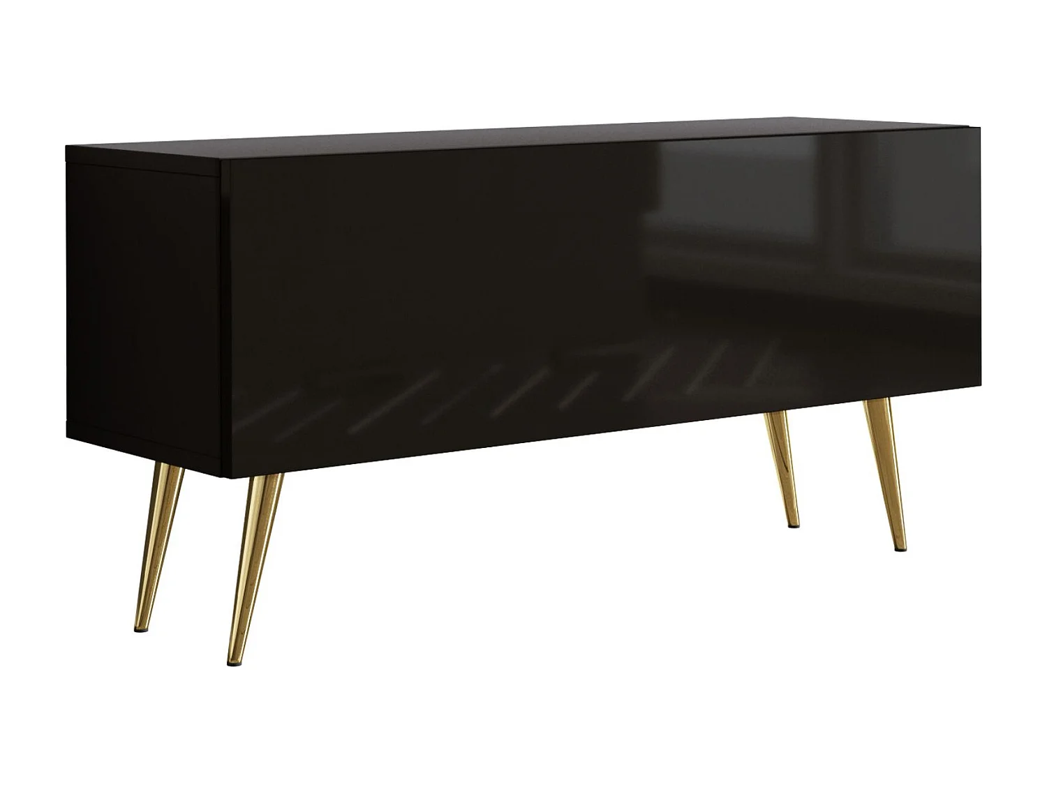 Meuble TV : Noir Mat/Noir Brillant, pieds dorées, 100 x 52 x 32 cm
