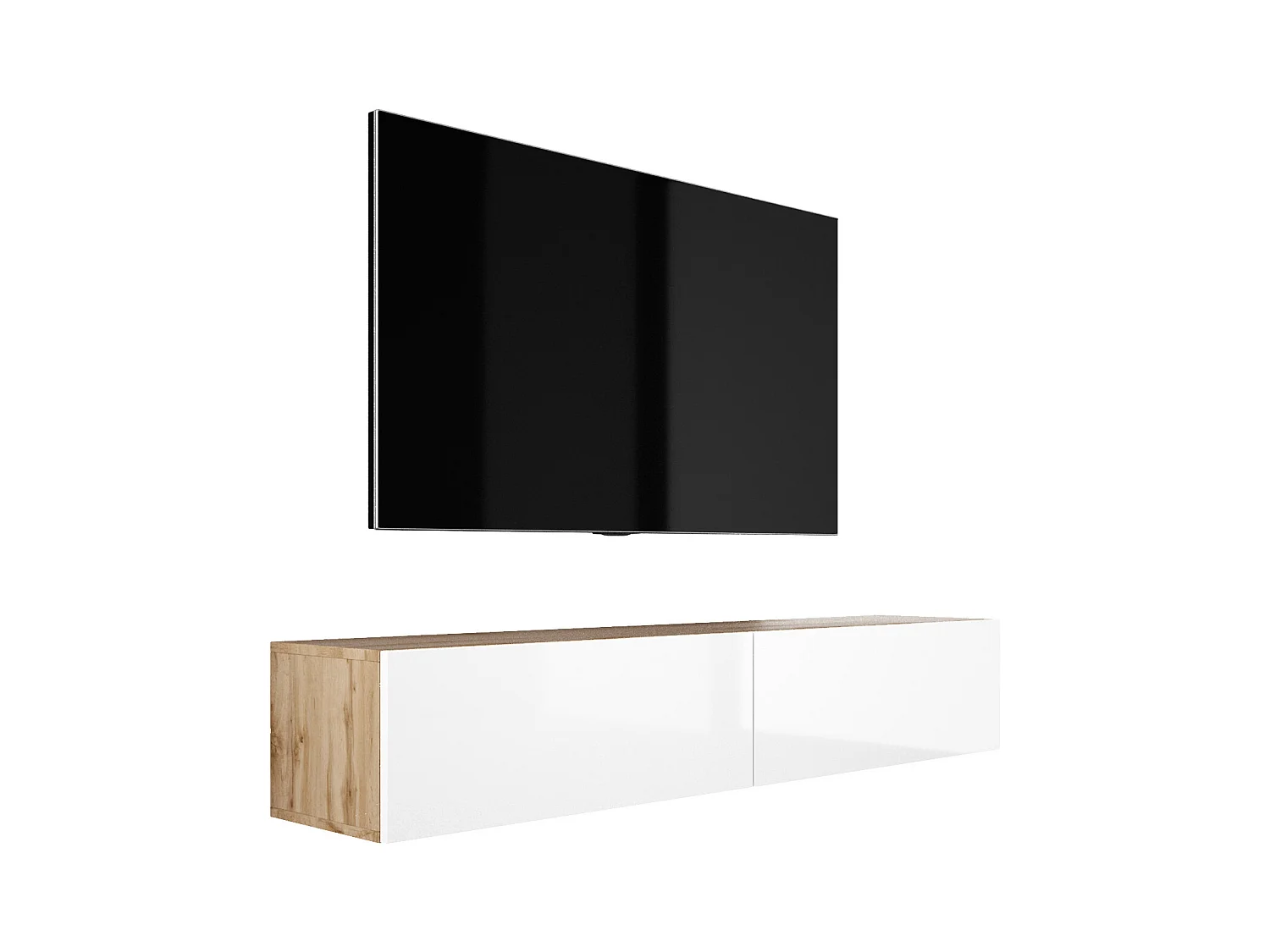 Hängendes TV-Gerät, 170 x 34 x 32 cm, Wotan-Eiche / Weiß glänzend