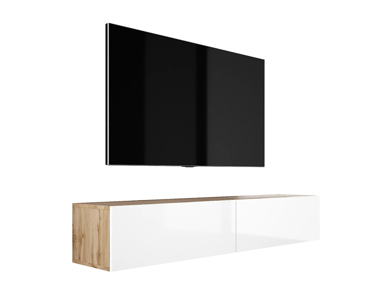 Zawieszana szafka RTV, 170 x 34 x 32 cm, Dąb Wotan / Biały Błyszczący