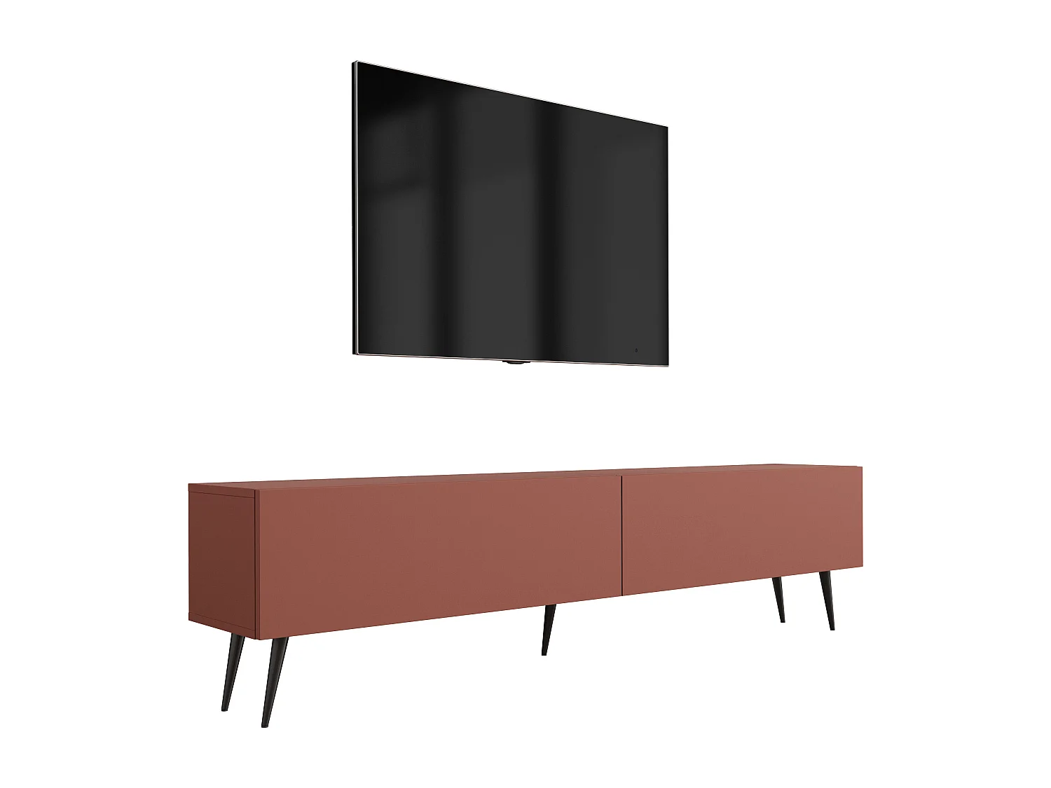 Meuble TV : Rouge Brique, 170 x 52 x 32 cm, pieds noires