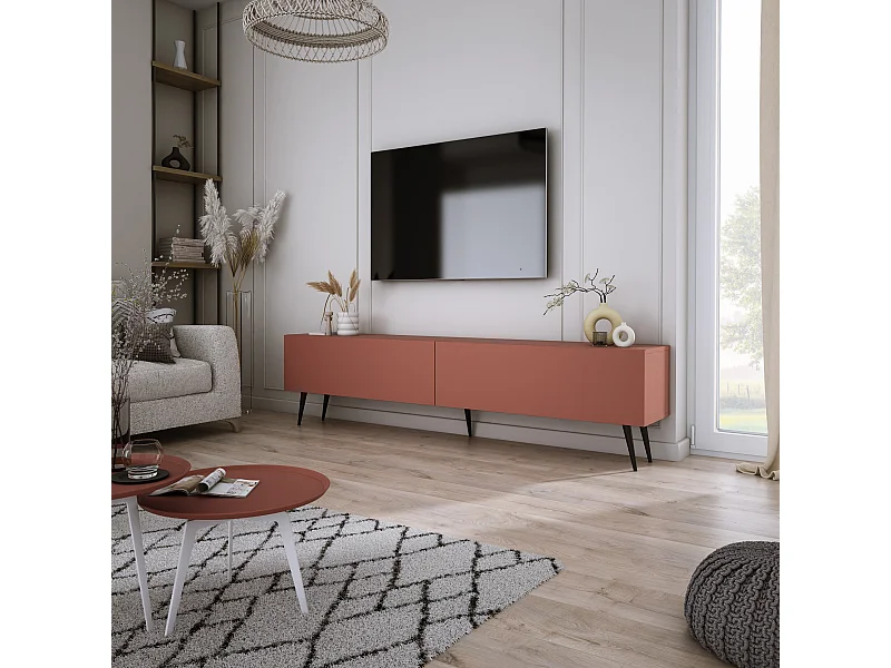 Mobile TV: rosso mattone, 170 x 52 x 32 cm, gambe nere