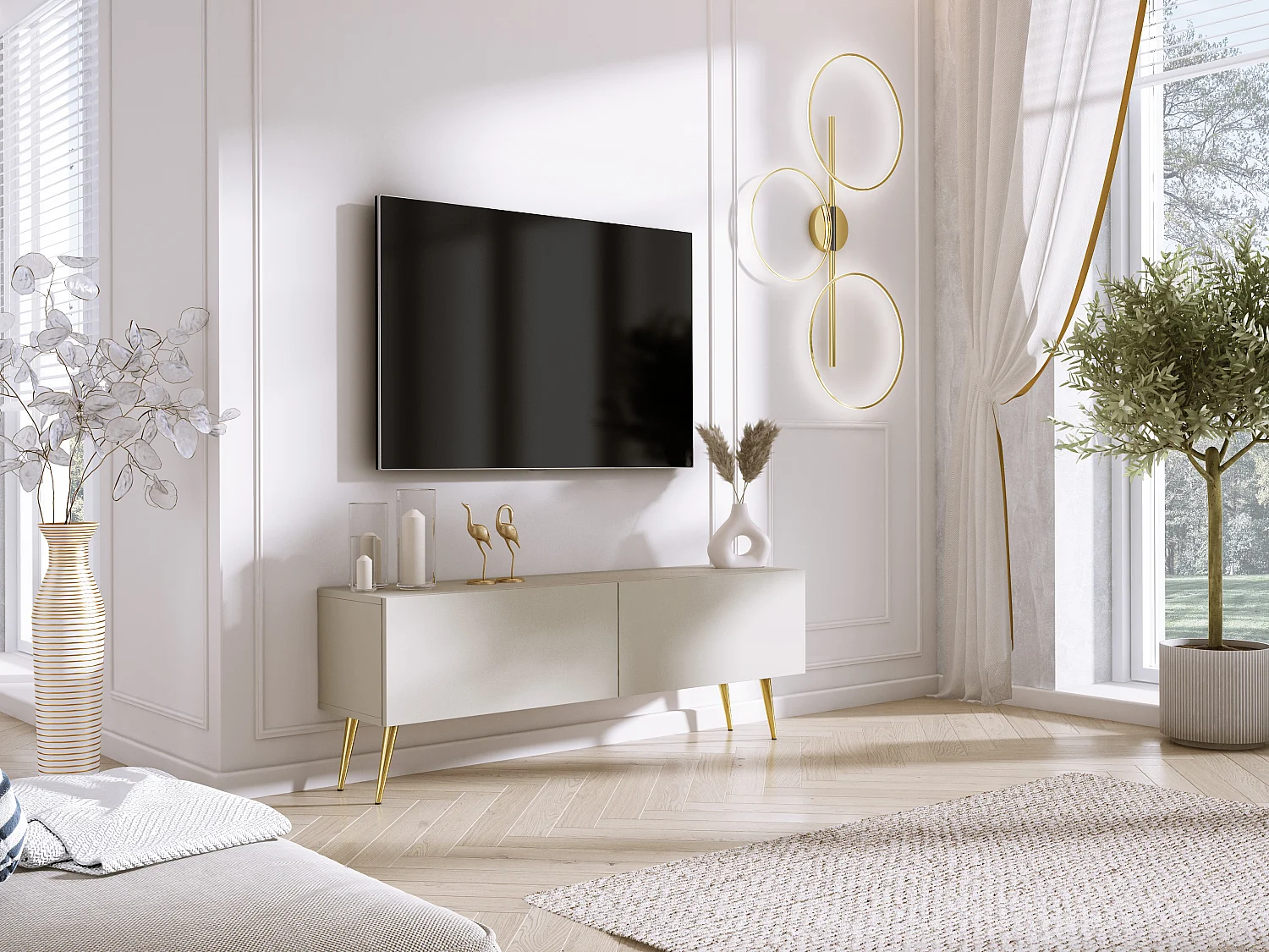 Móvel TV: Cashmere, pés dourados, 140 x 52 x 32 cm