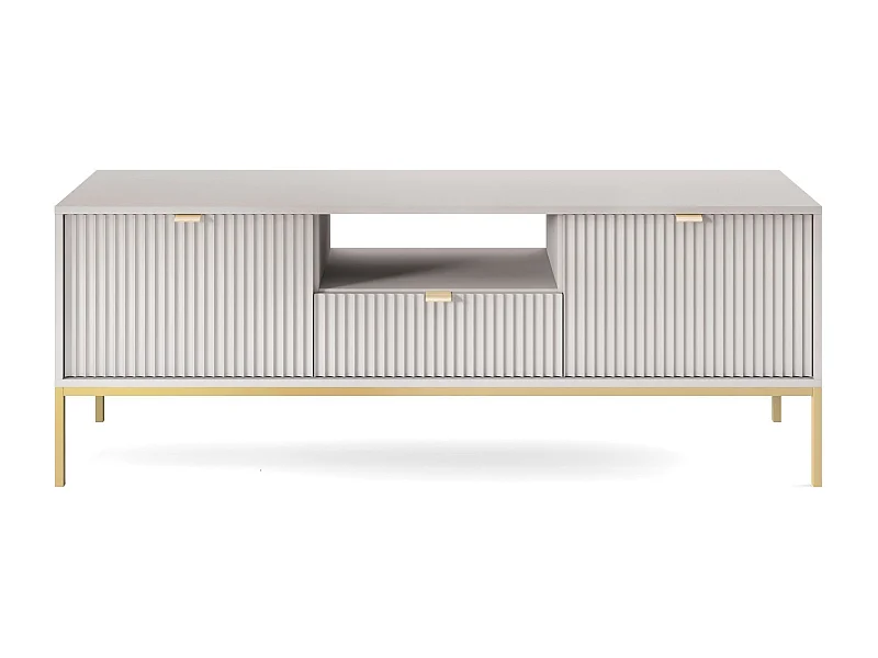 TV-Schrank: 1 Schublade, 2 Türen, Grau, Gold, 154 x 56 x 39 cm, goldene Griffe