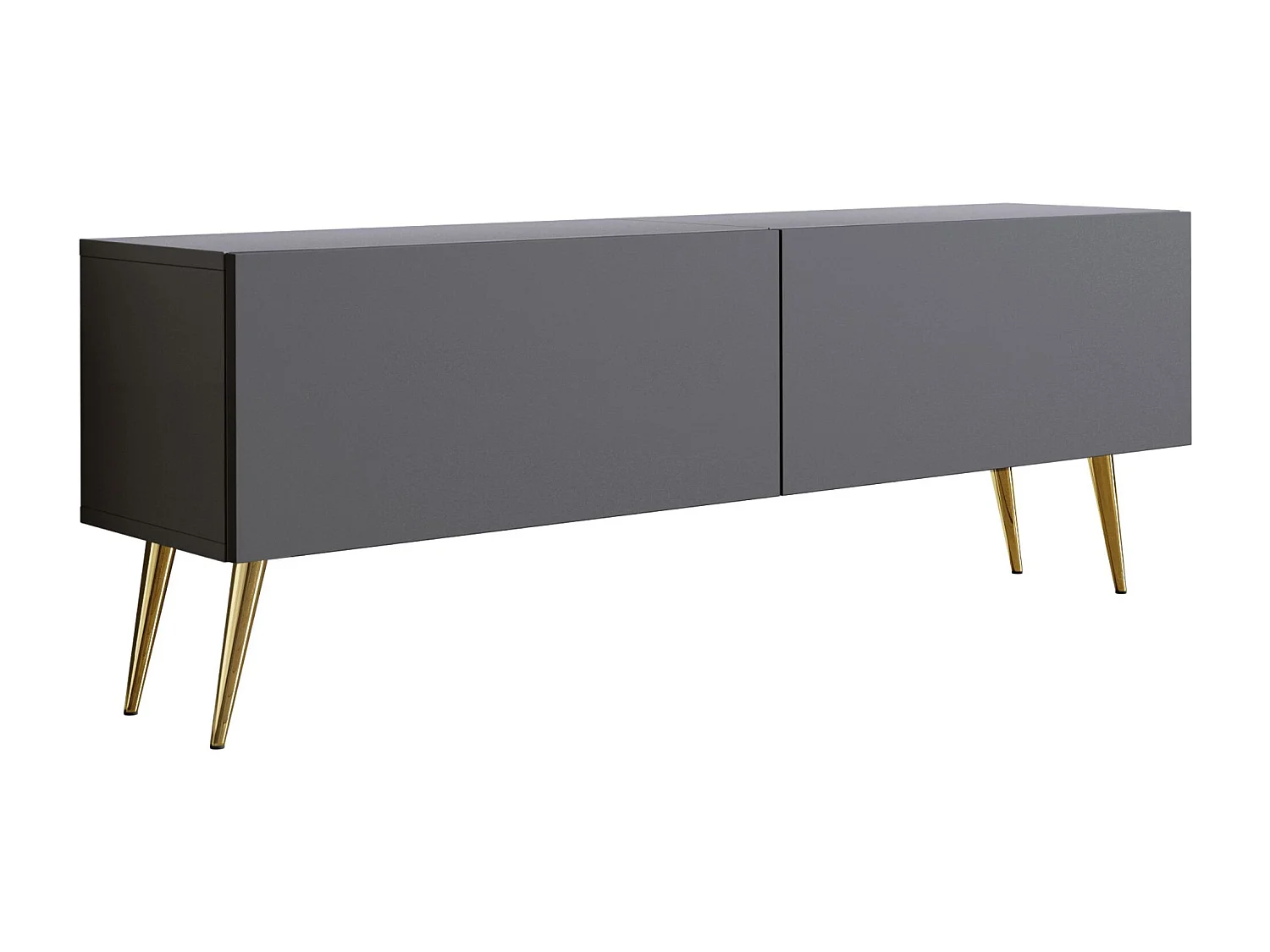 Meuble TV : Anthracite, pieds dorées, 140 x 52 x 32 cm