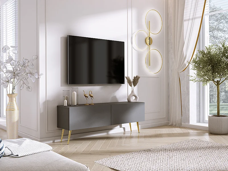 Móvel TV: Antracite, pernas douradas, 140 x 52 x 32 cm
