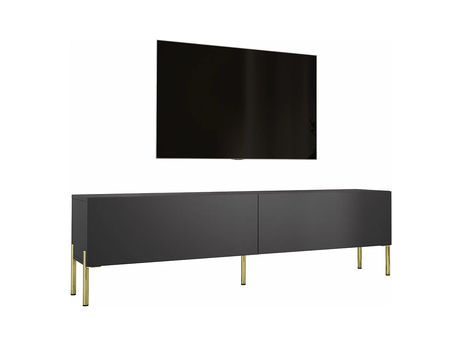 Meuble TV : Anthracite, pieds dorées, 170 x 52 x 32 cm