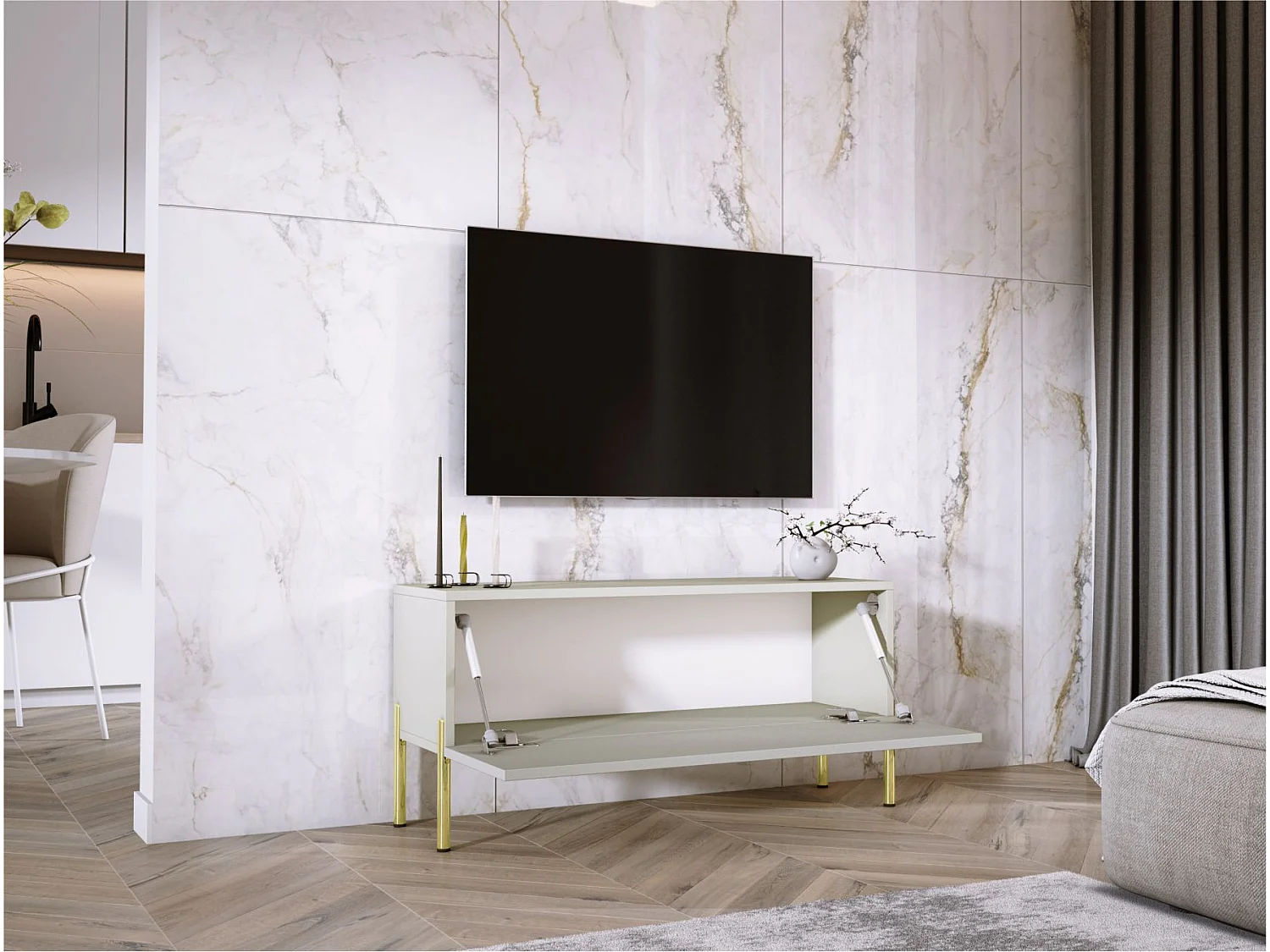 Meuble TV : Cachemire, pieds dorées, 100 x 52 x 32 cm