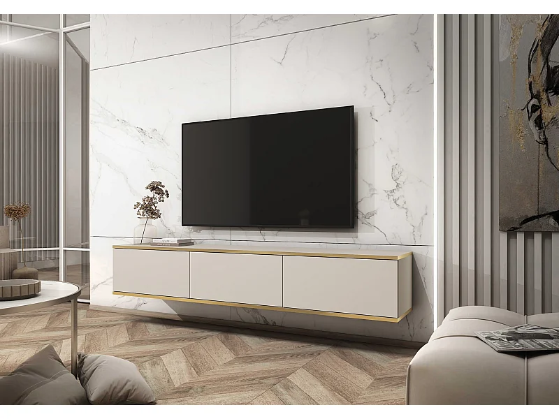 Meuble TV, Beige, 175 x 30 x 32 cm, Push to Open