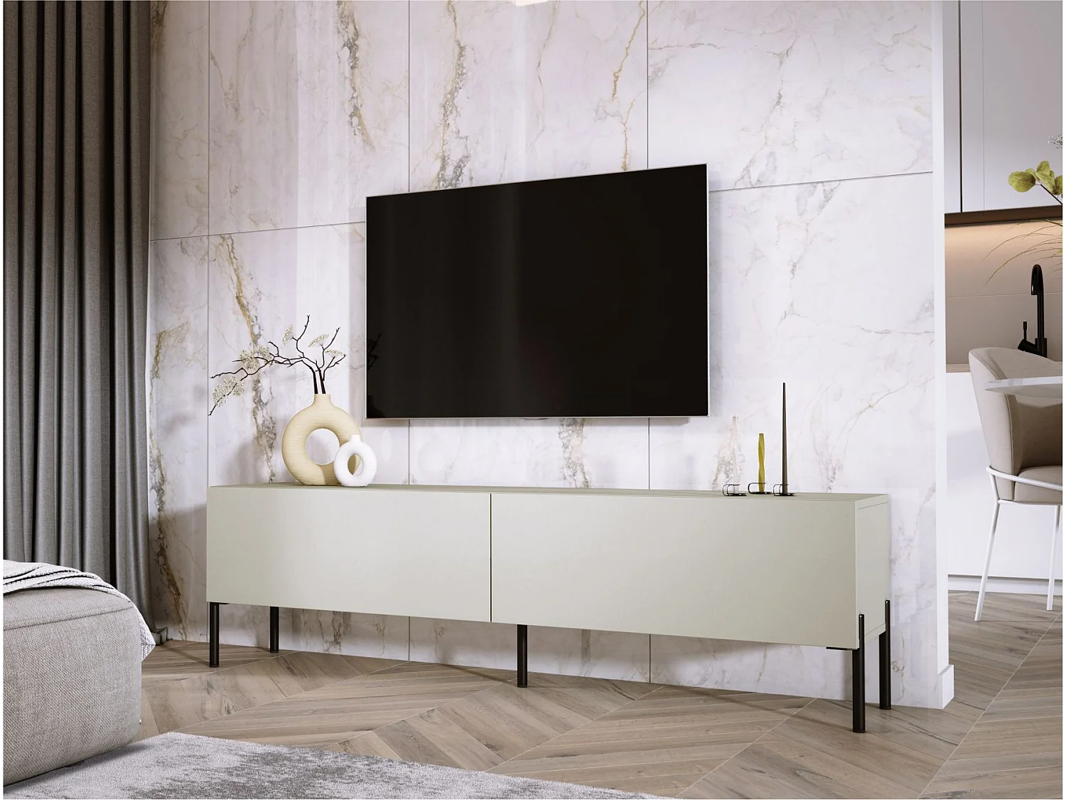 TV-meubel: Kasjmier, zwarte poten, 170 x 52 x 32 cm