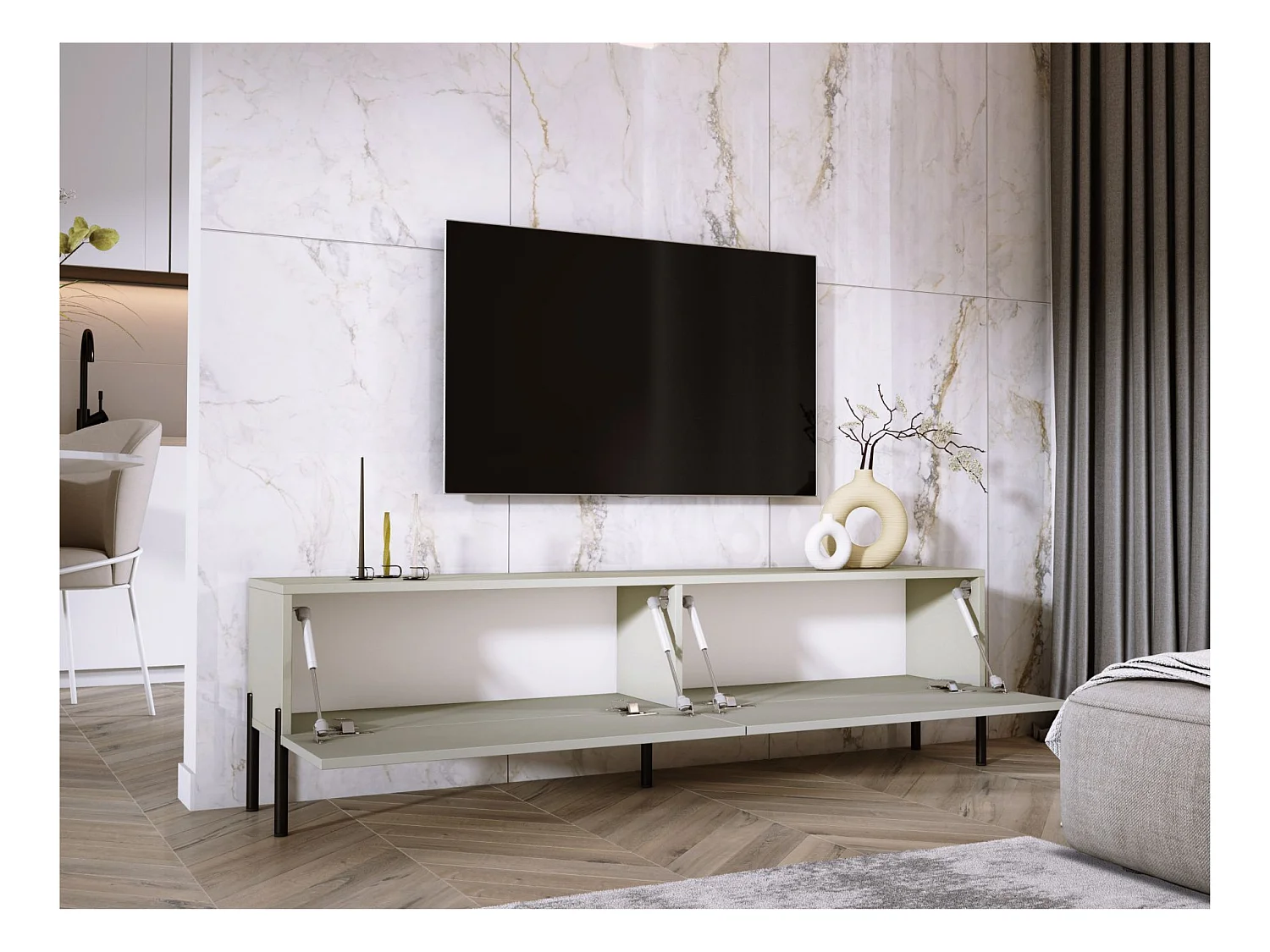 TV-meubel: Kasjmier, zwarte poten, 170 x 52 x 32 cm