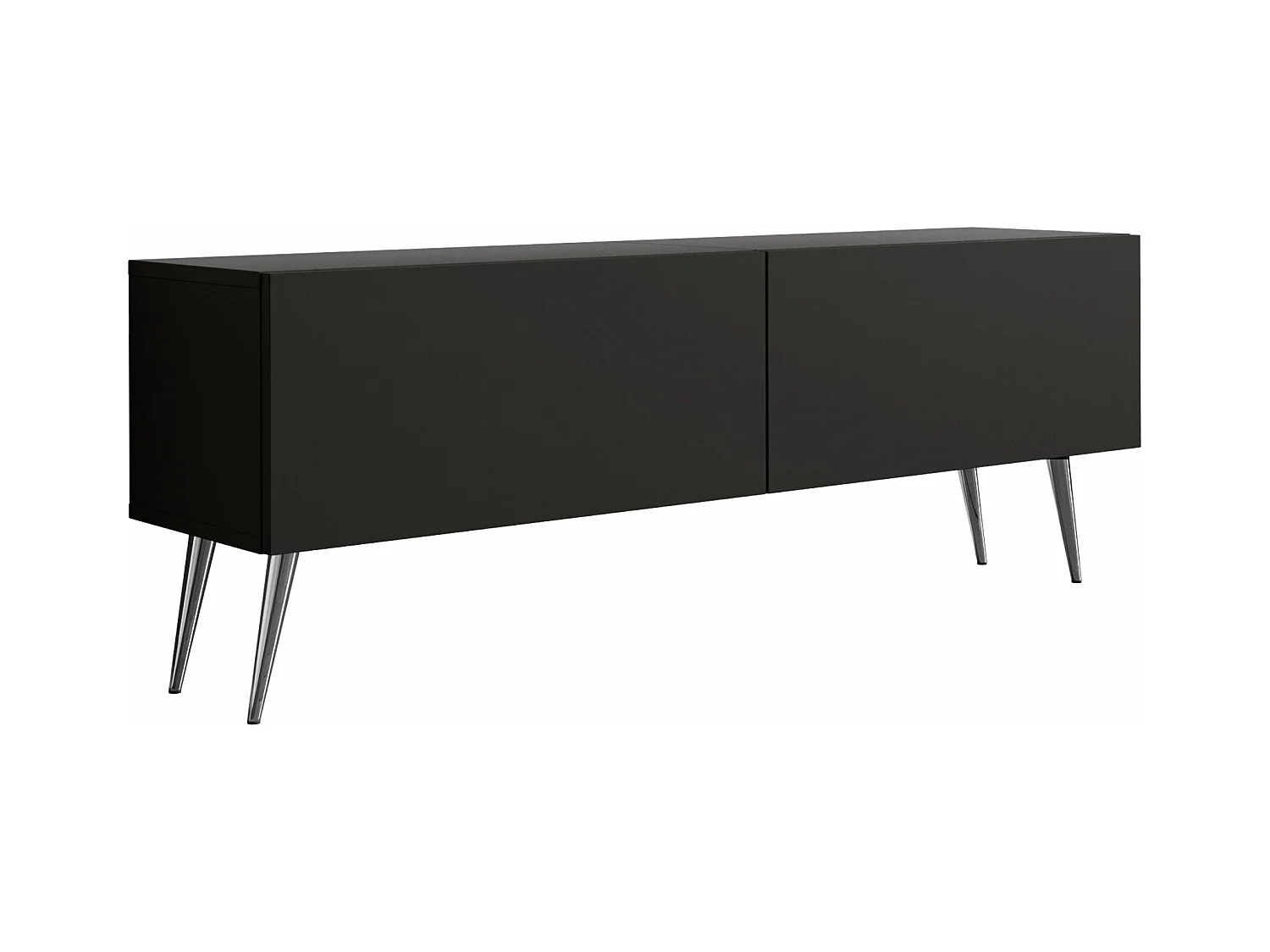 Meuble TV : Noir Mat, pieds Chrome, 140 x 52 x 32 cm