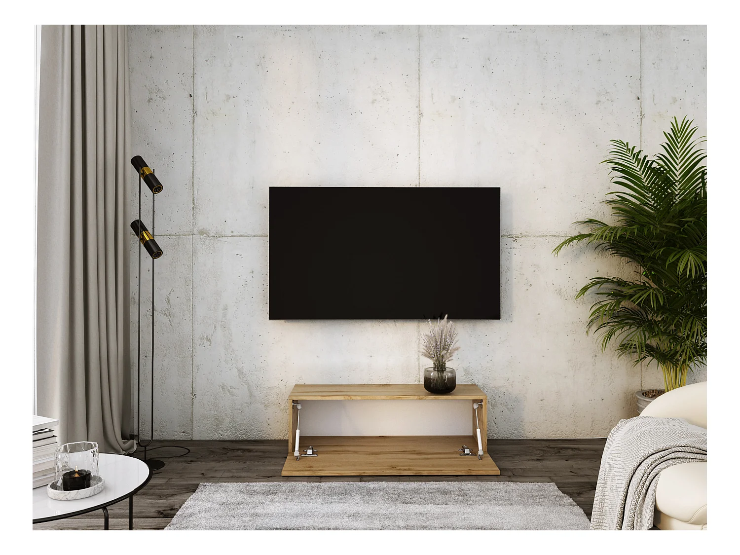 Meuble TV Suspendu, 100 x 34 x 32 cm, Chêne Wotan