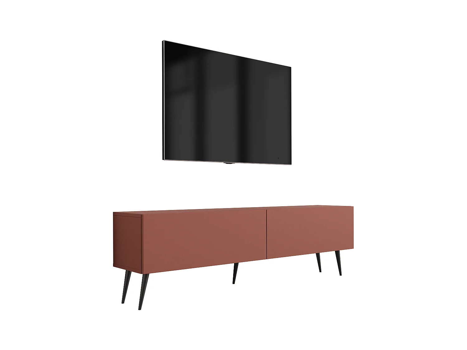 Meuble TV : Rouge Brique, 140 x 52 x 32 cm, pieds noires