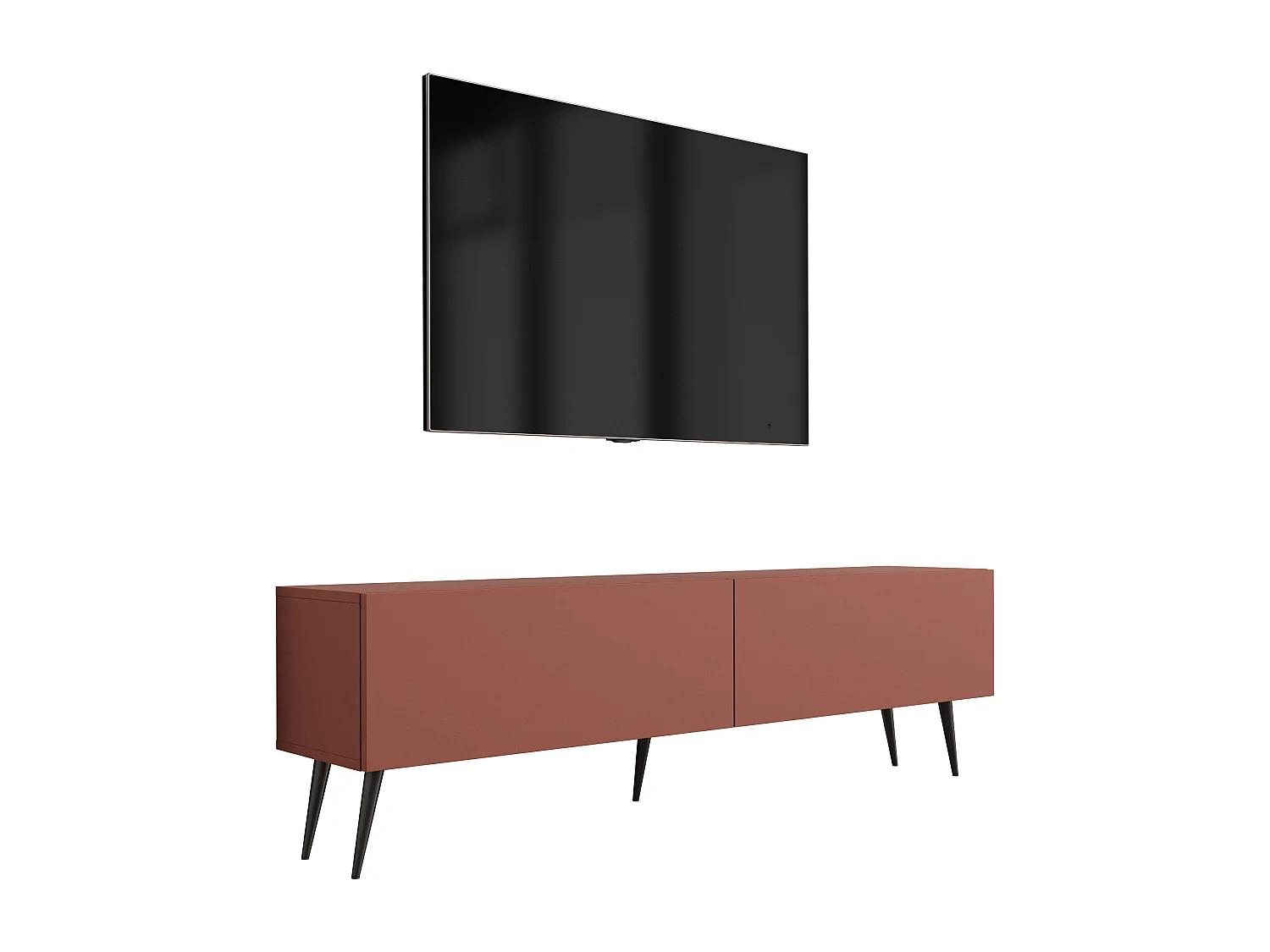 Meuble TV : Rouge Brique, 140 x 52 x 32 cm, pieds noires
