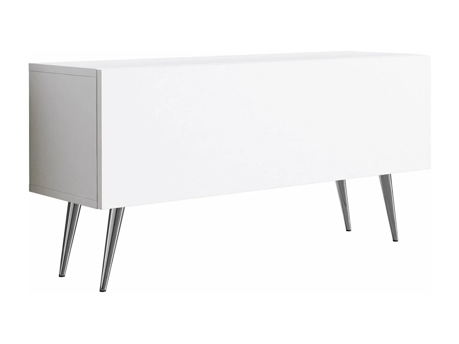 Meuble TV, Blanc Mat, pieds Chrome, 100 x 52 x 32 cm