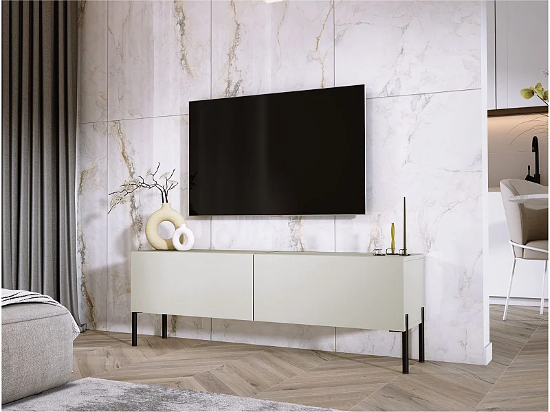 Meuble TV : Cachemire, pieds noires, 140 x 52 x 32 cm