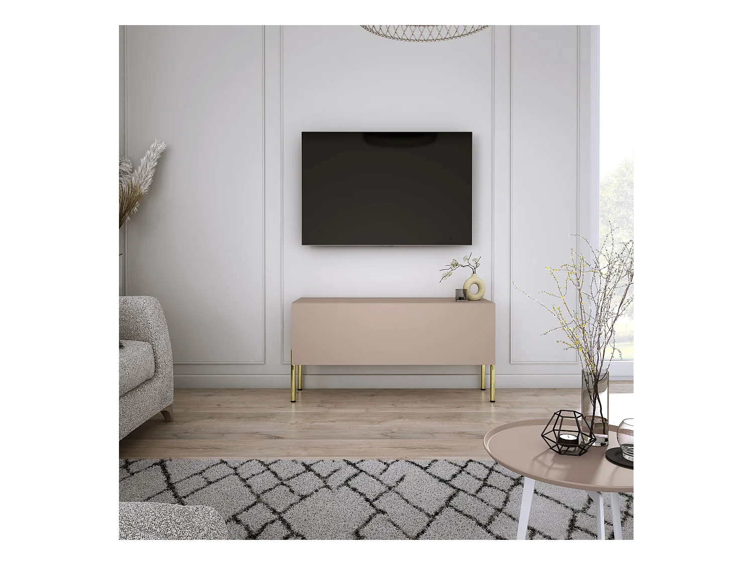 Meuble TV : Brun Caramel, 100 x 52 x 32 cm, pieds dorées