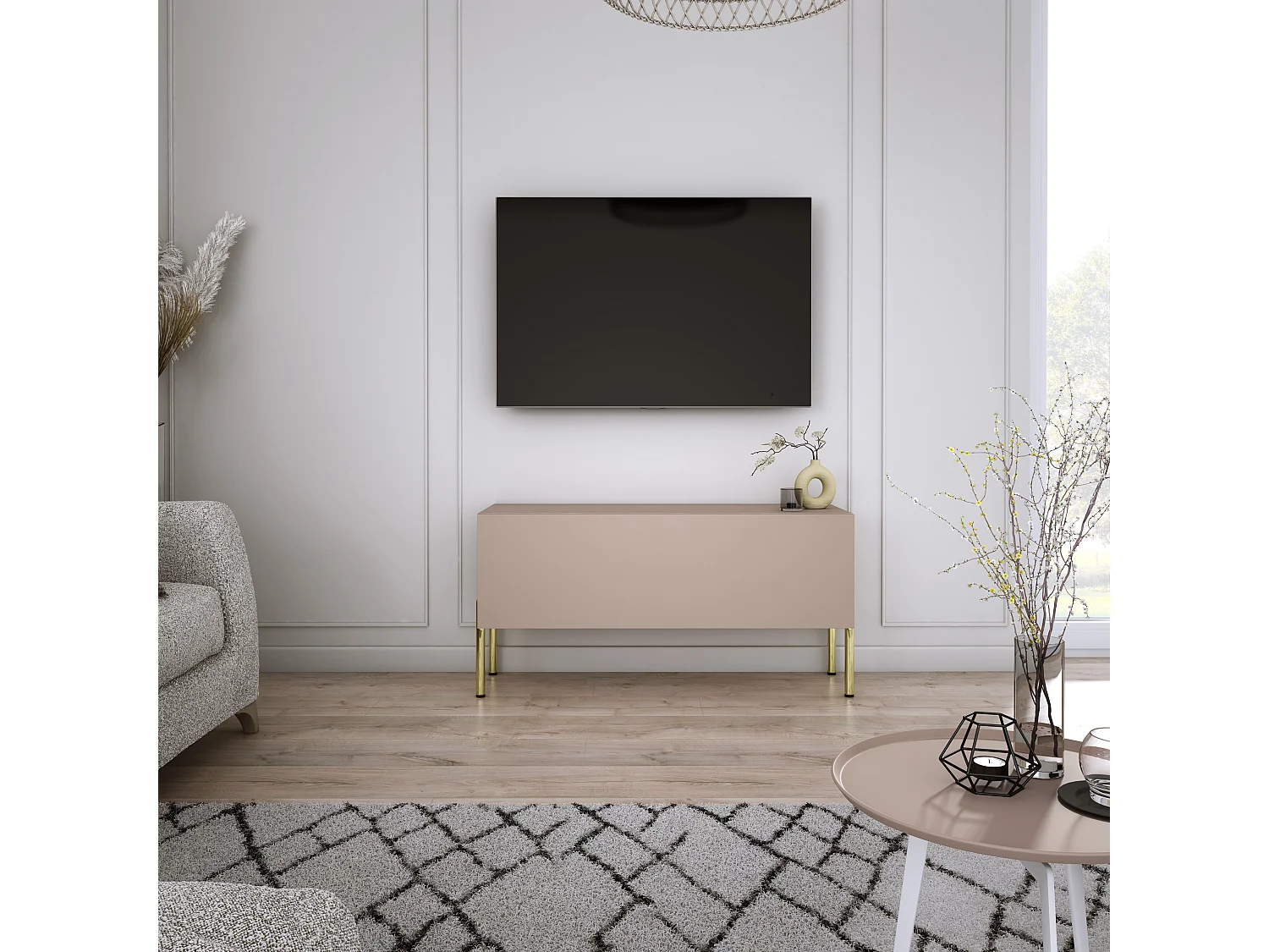 TV-Schrank: Karamellbraun, 100 x 52 x 32 cm, goldene Beine