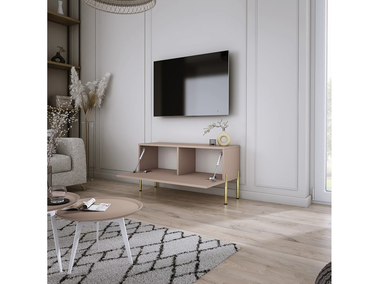 TV-Schrank: Karamellbraun, 100 x 52 x 32 cm, goldene Beine