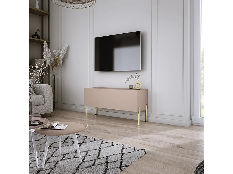 Móvel TV: Castanho Caramelo, 100 x 52 x 32 cm, pés dourados