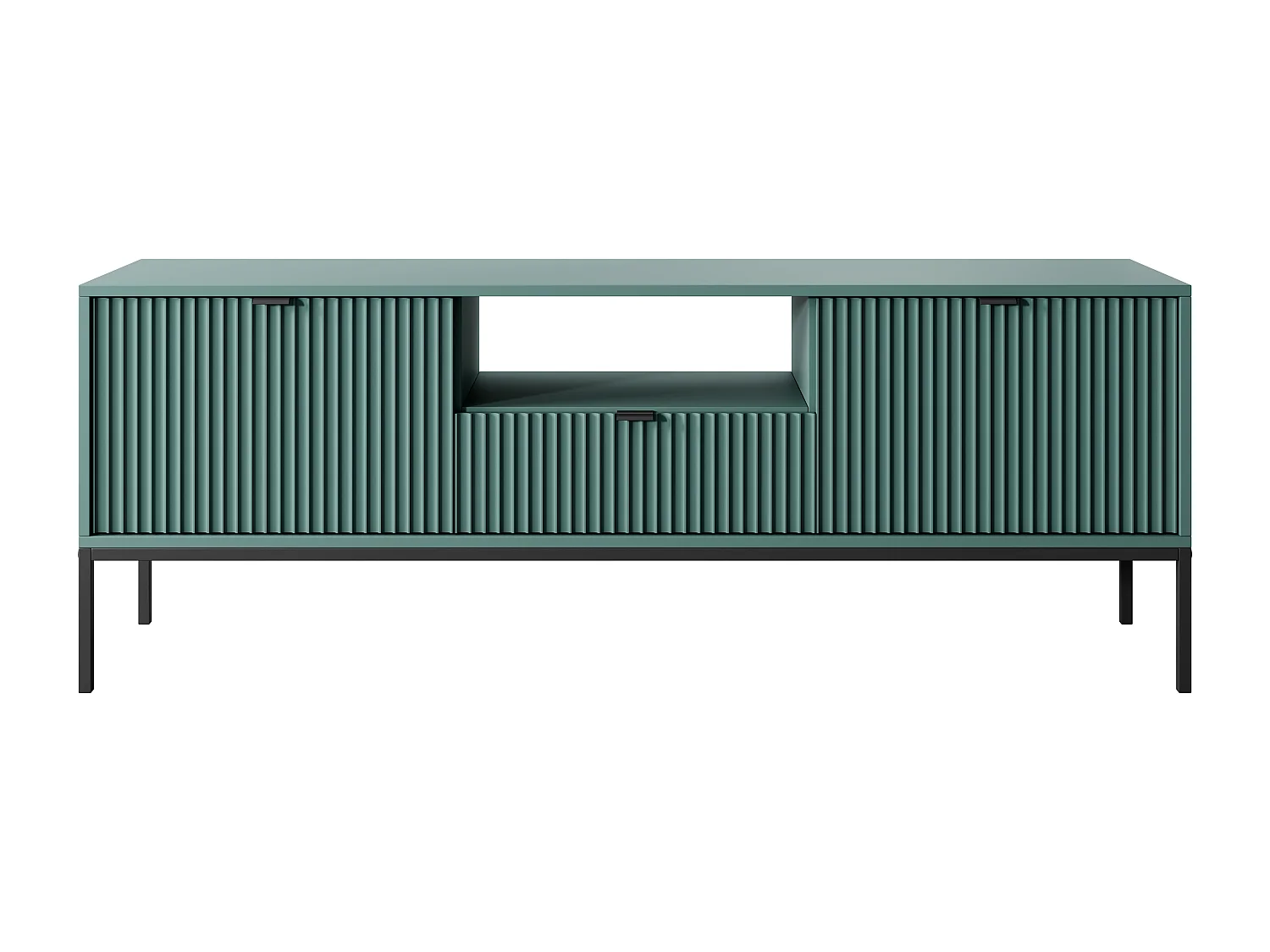 Meuble TV : 1 tiroir, 2 portes, labrador, Noir, 154 x 56 x 39 cm, poignées Noires