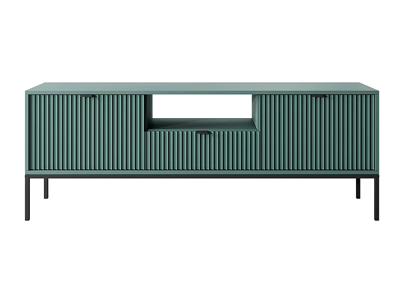 Meuble TV : 1 tiroir, 2 portes, labrador, Noir, 154 x 56 x 39 cm, poignées Noires