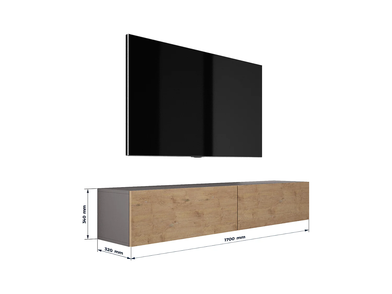 Zawieszana szafka RTV, 170 x 34 x 32 cm, Antracyt / Dąb Lancelot