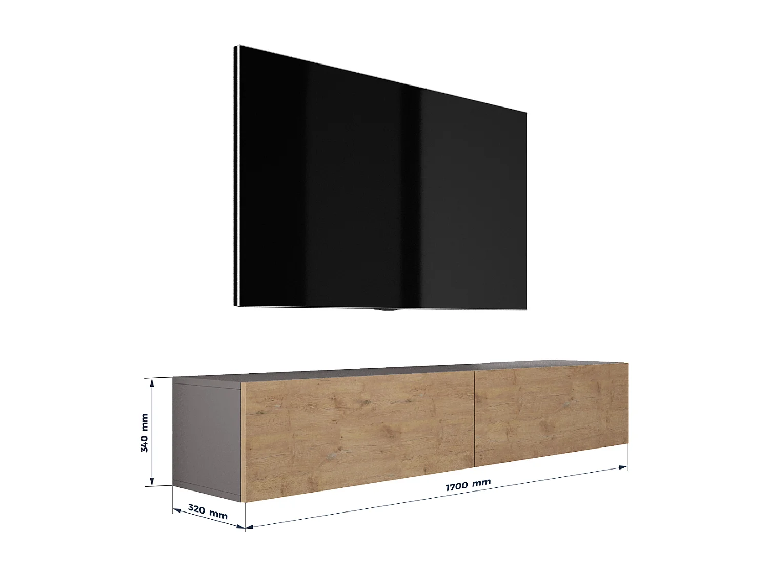 Meuble TV Suspendu, 170 x 34 x 32 cm, Antracite / Chêne Lancelot