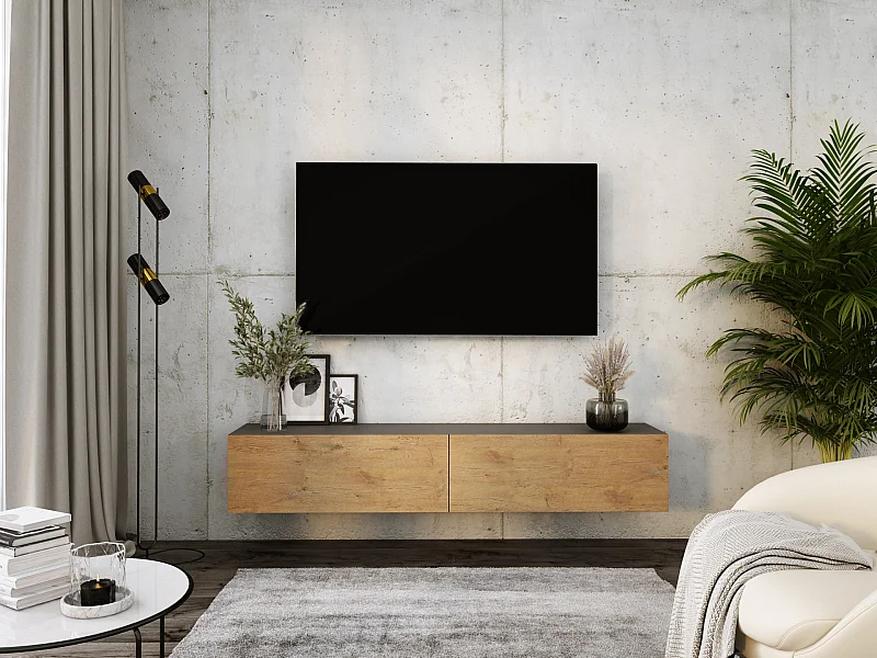 Mobile TV sospeso, 170 x 34 x 32 cm, Antracite / Rovere Lancillotto