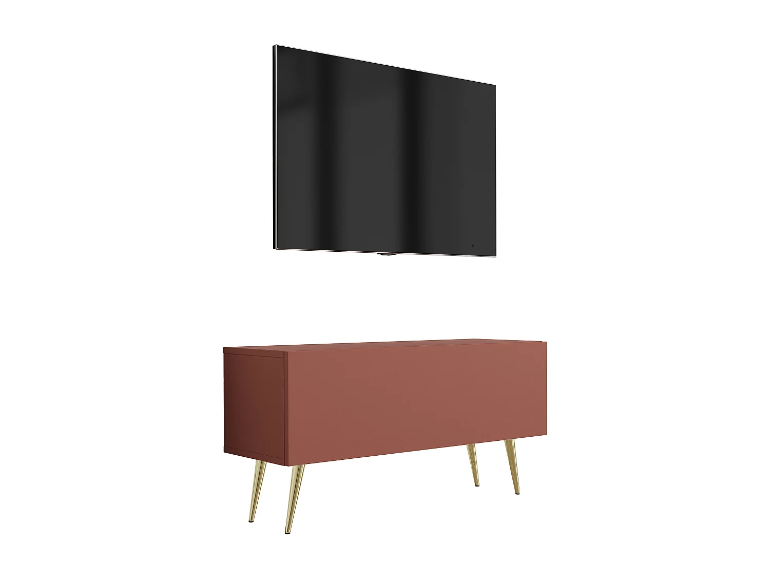 Meuble TV : Rouge Brique, 100 x 52 x 32 cm, pieds dorées