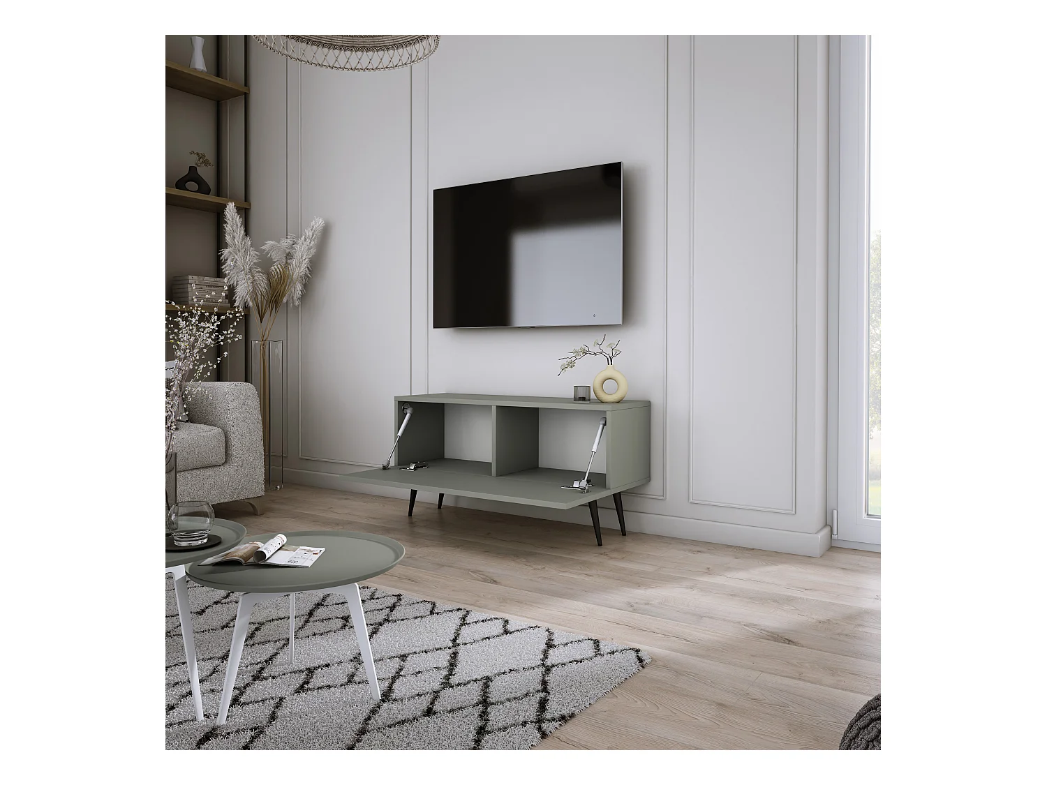 Meuble TV : Aloès, 100 x 52 x 32 cm, pieds noires