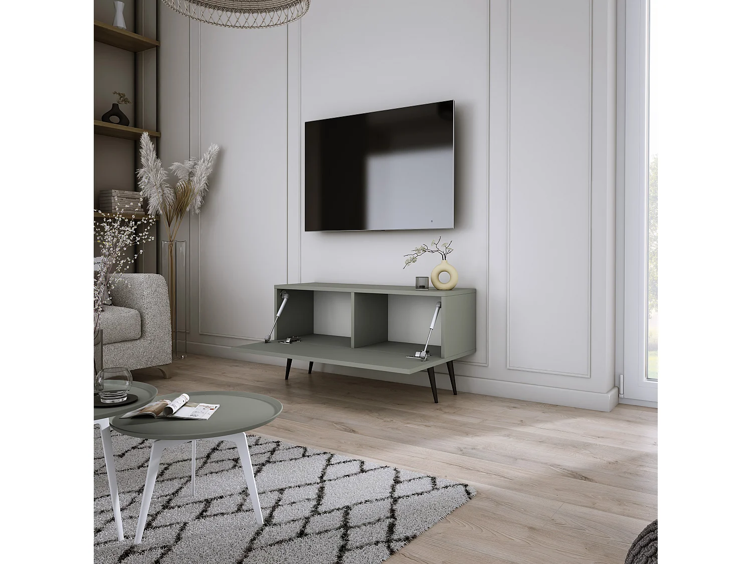 Meuble TV : Aloès, 100 x 52 x 32 cm, pieds noires