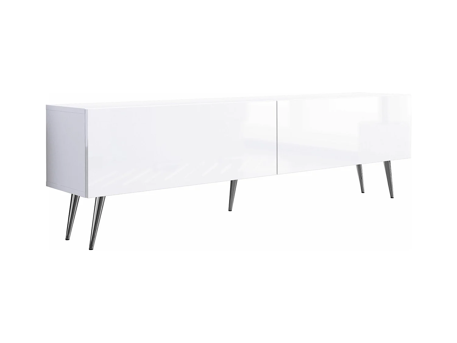 Szafka RTV: Biały Matowy / Biały Błyszczący, Nogi Chromowane, 170 x 52 x 32 cm