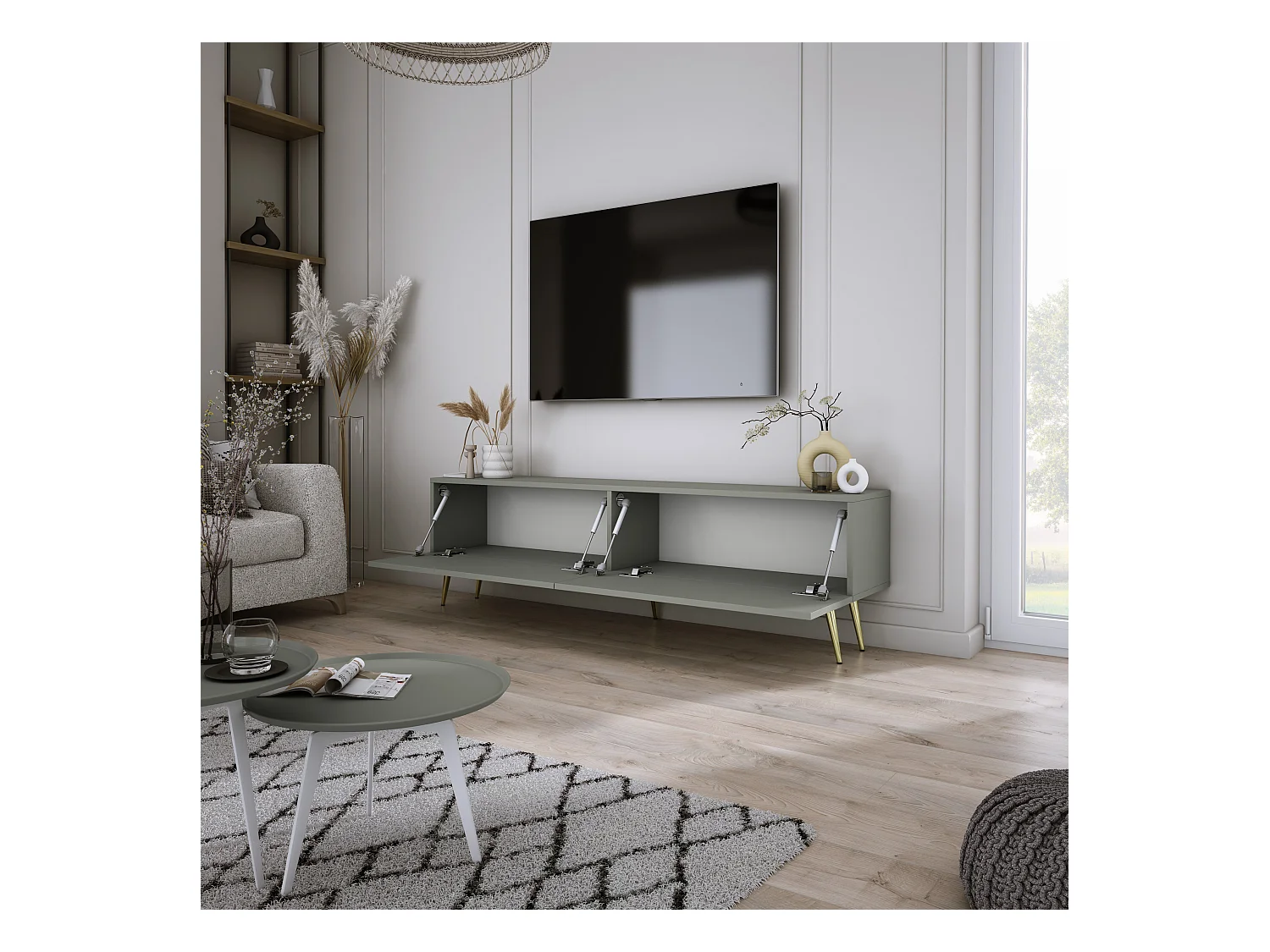 TV-Schrank: Aloe, 140 x 52 x 32 cm, goldene Füße