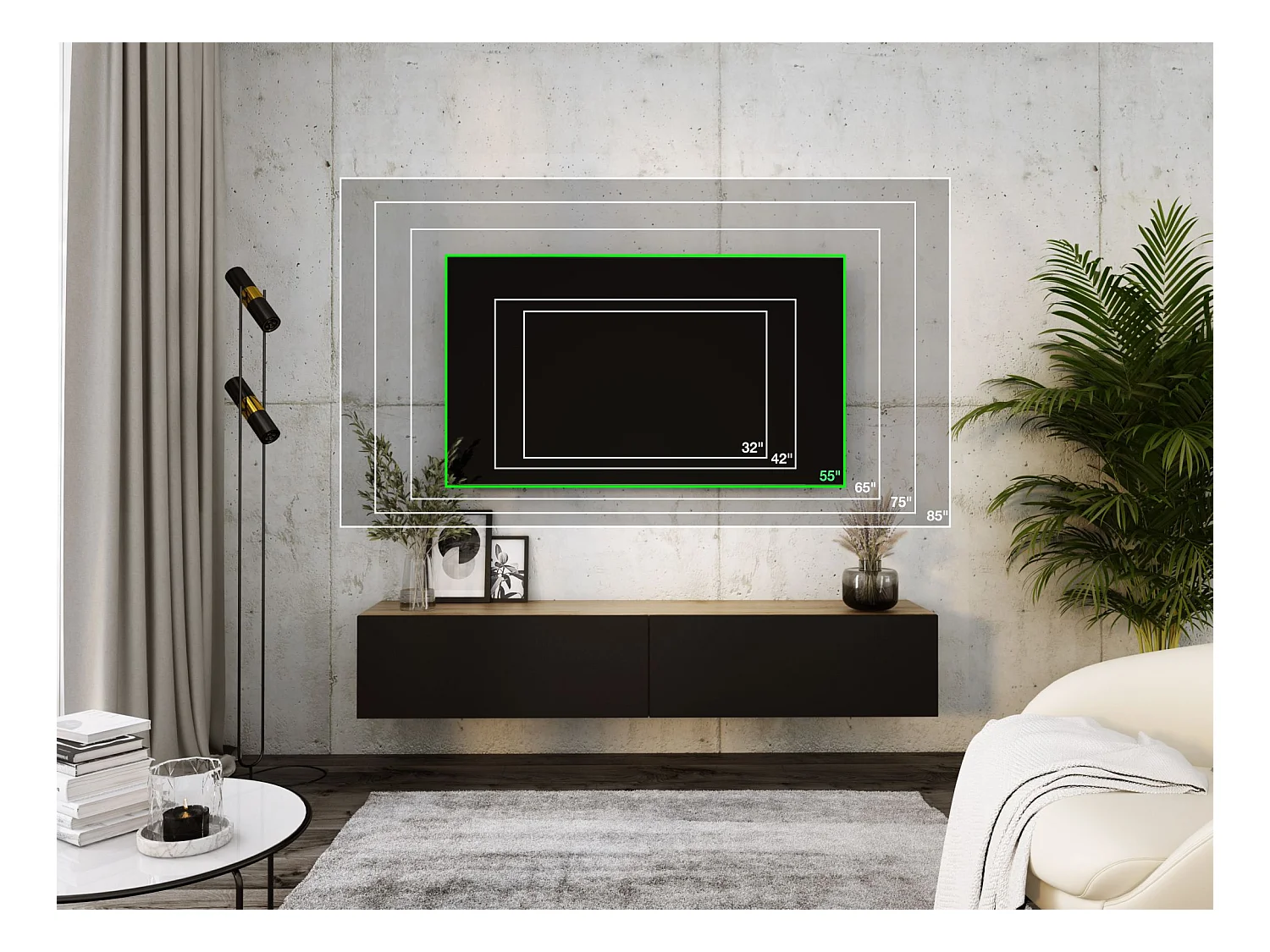 Mueble para TV suspendido, 170 x 34 x 32 cm, roble Wotan/negro mate