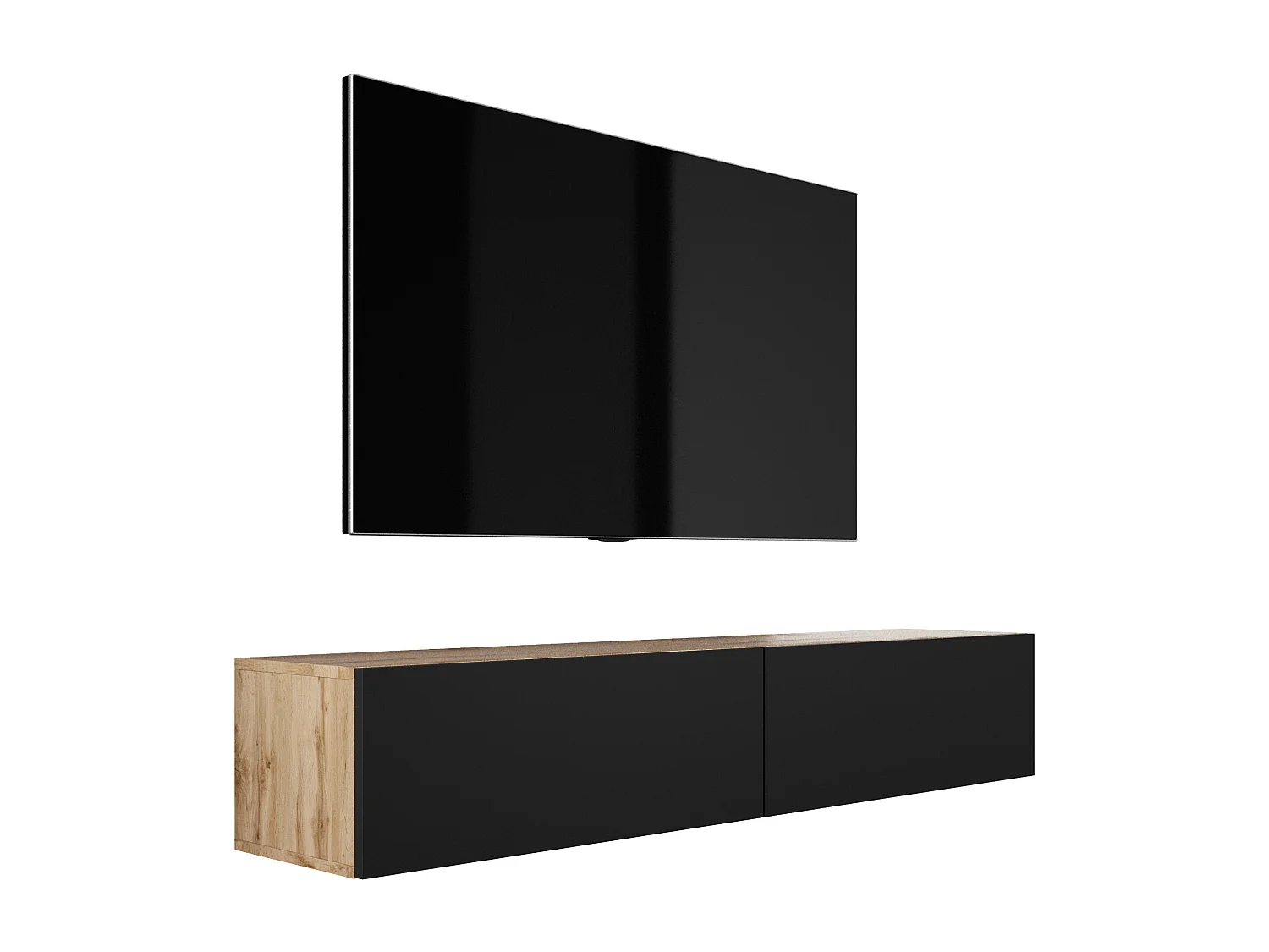 Zawieszana szafka RTV, 170 x 34 x 32 cm, Dąb Wotan / Czarny Mat