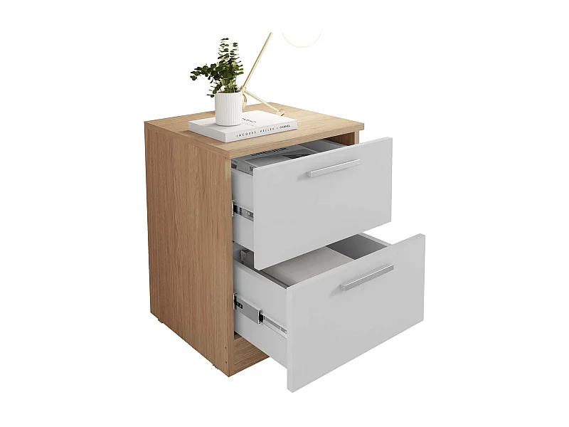 Mesita 2 Cajones Brujas - 49X38X36 Roble B - Blanco