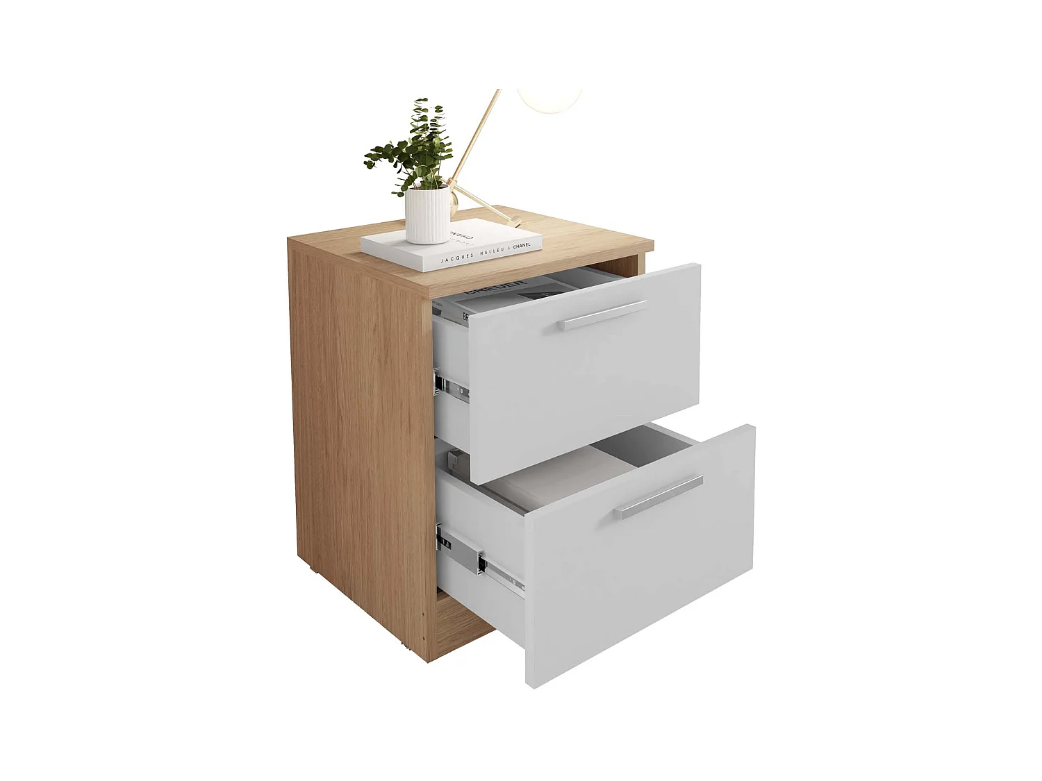 Mesita 2 Cajones Brujas - 49X38X36 Roble B - Blanco