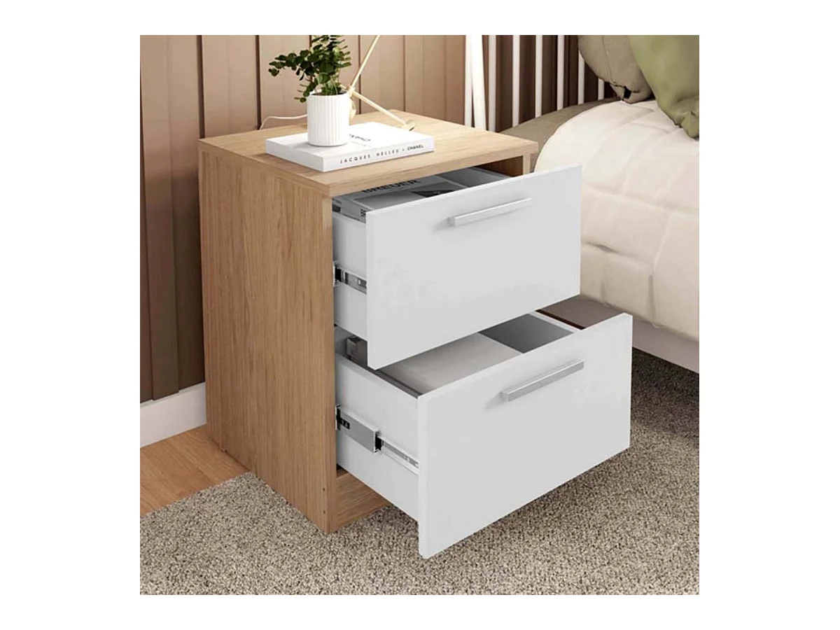 Mesita 2 Cajones Brujas - 49X38X36 Roble B - Blanco