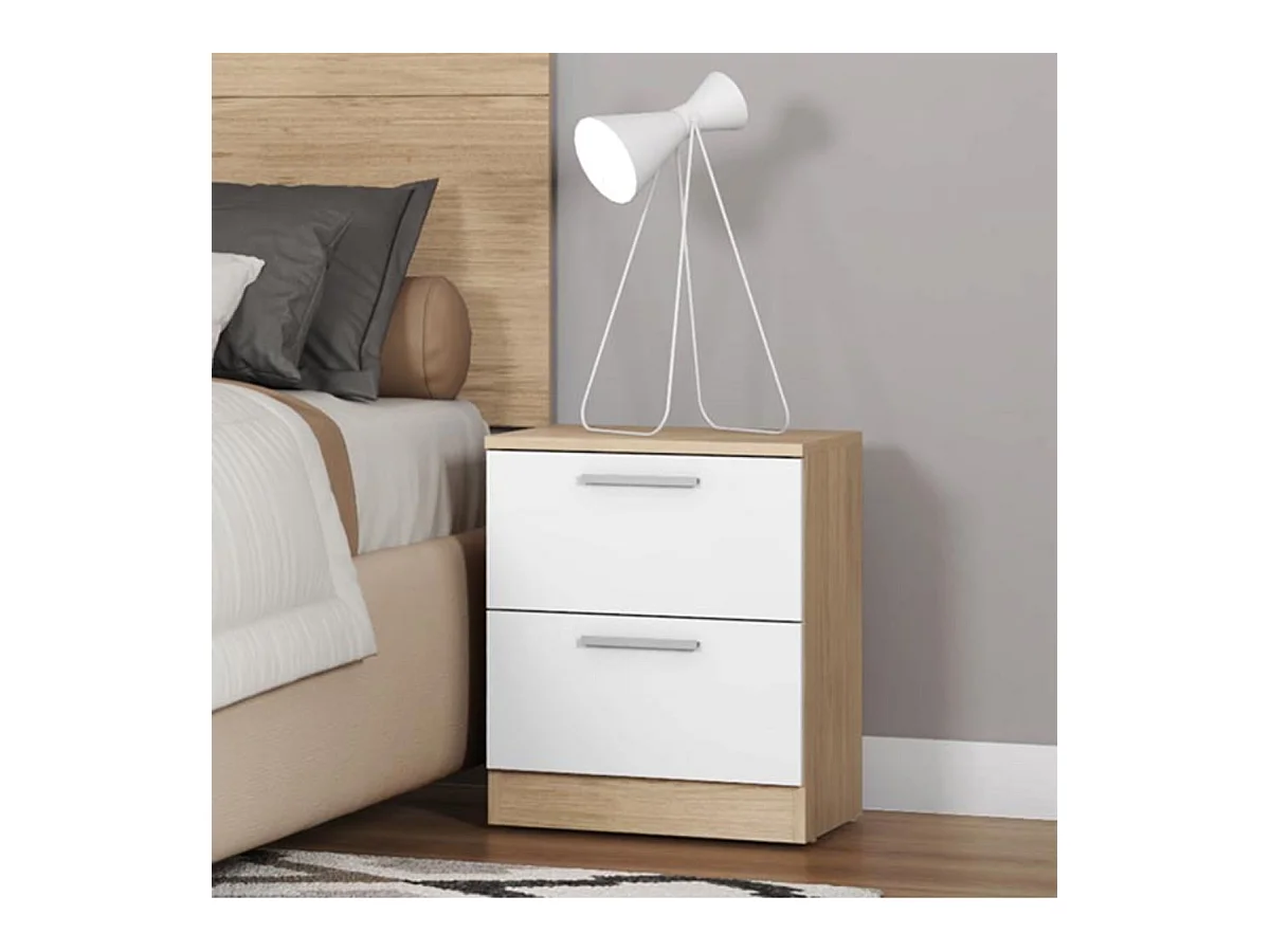 Mesita 2 Cajones Brujas - 49X38X36 Roble B - Blanco