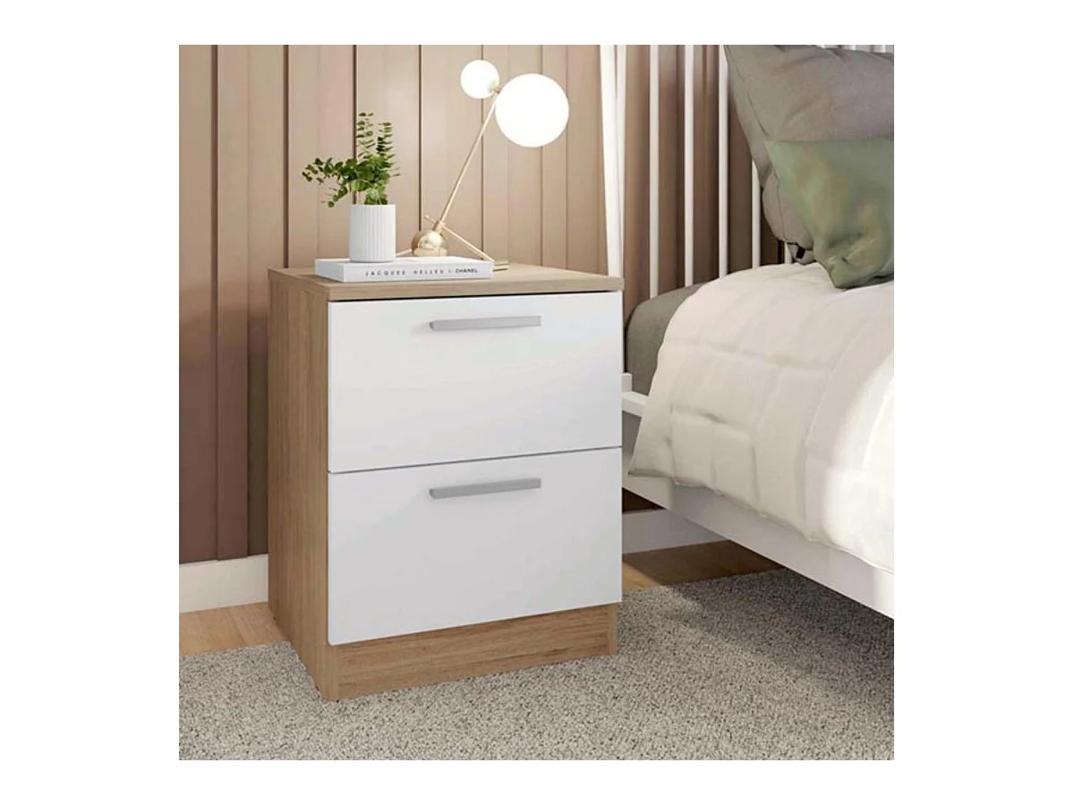 Mesita 2 Cajones Brujas - 49X38X36 Roble B - Blanco