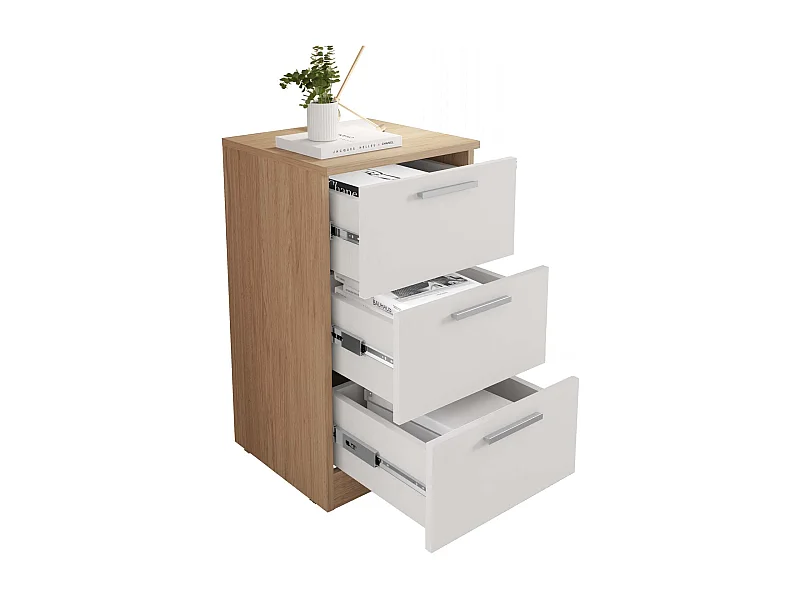 Table Basse 3 Tiroirs Brujas - 68x38x36 Chêne B - Blanc