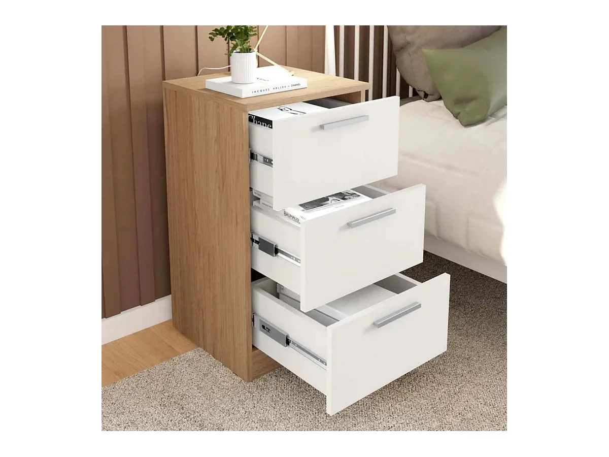 Mesita 3 Cajones Brujas - 68X38X36 Roble B - Blanco