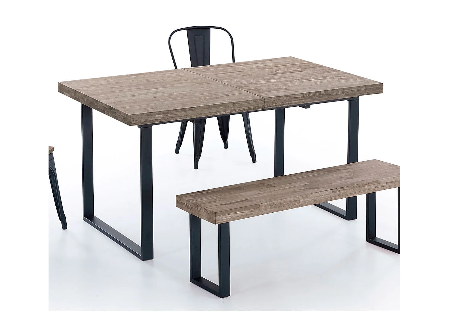 Mesa de comedor extensible Natural roble American/negro 140-180x80x76 cm Adec