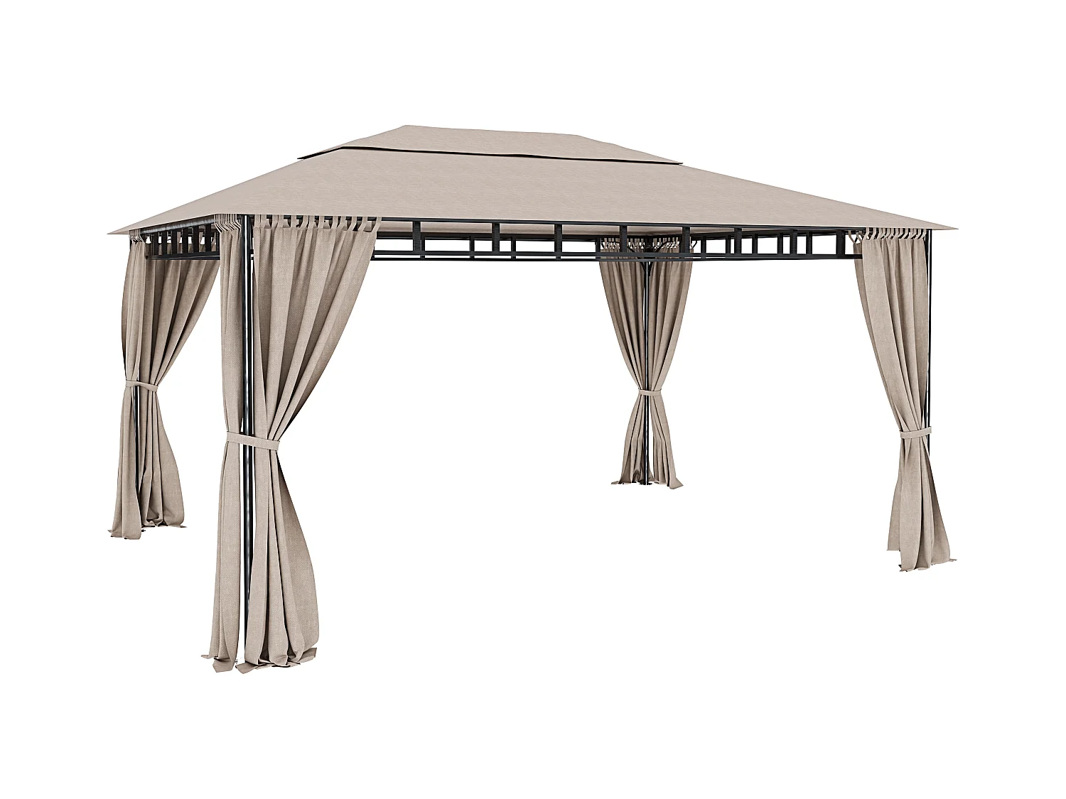 Gazebo Da Giardino 3 x 4 M Con Tende Laterali Richiudibili Struttura In Acciaio Robusto Copertura 180 g/m² Con 4 Teli Laterali Esterno Giardino Piscina Fiere Ecrù