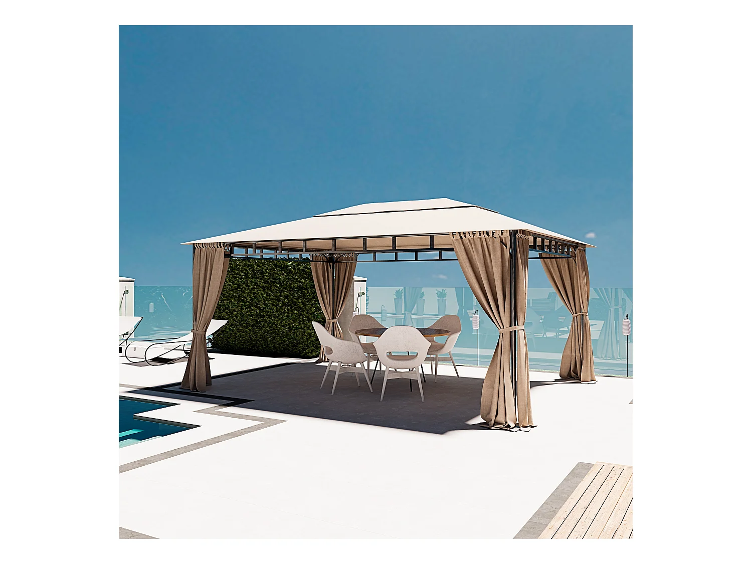 Gazebo Da Giardino 3 x 4 M Con Tende Laterali Richiudibili Struttura In Acciaio Robusto Copertura 180 g/m² Con 4 Teli Laterali Esterno Giardino Piscina Fiere Ecrù