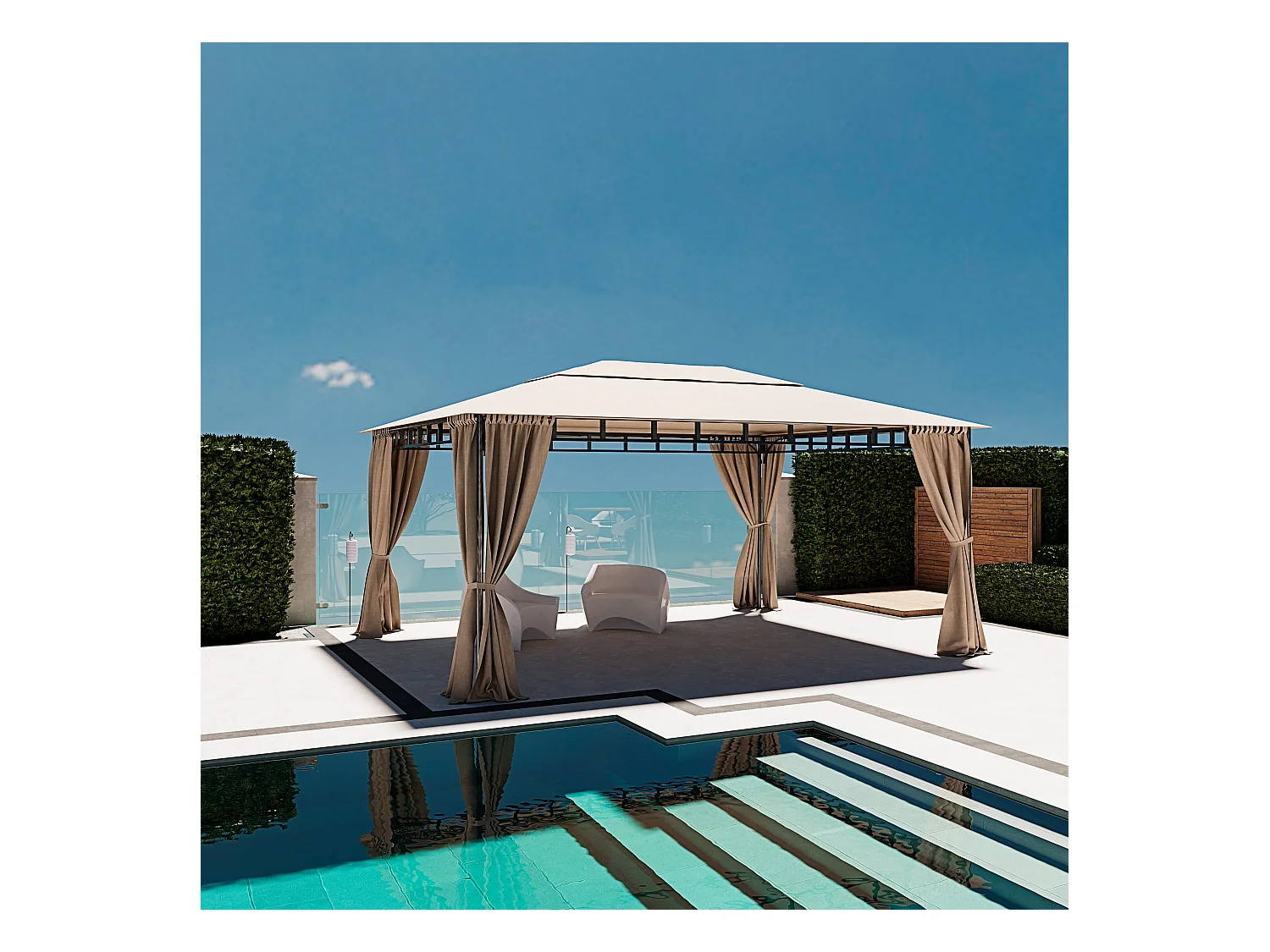 Gazebo Da Giardino 3 x 4 M Con Tende Laterali Richiudibili Struttura In Acciaio Robusto Copertura 180 g/m² Con 4 Teli Laterali Esterno Giardino Piscina Fiere Ecrù