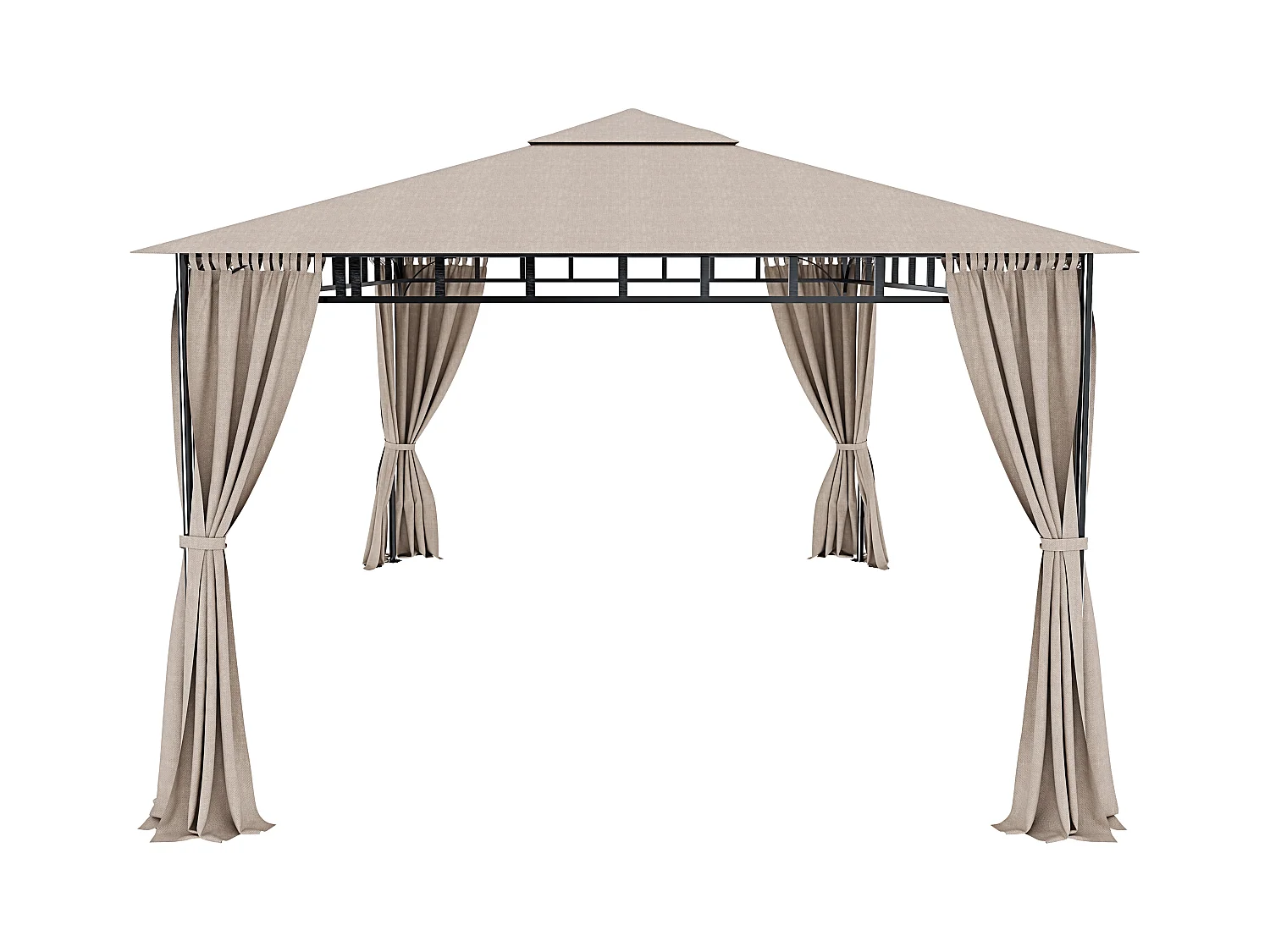 Gazebo Da Giardino 3 x 4 M Con Tende Laterali Richiudibili Struttura In Acciaio Robusto Copertura 180 g/m² Con 4 Teli Laterali Esterno Giardino Piscina Fiere Ecrù